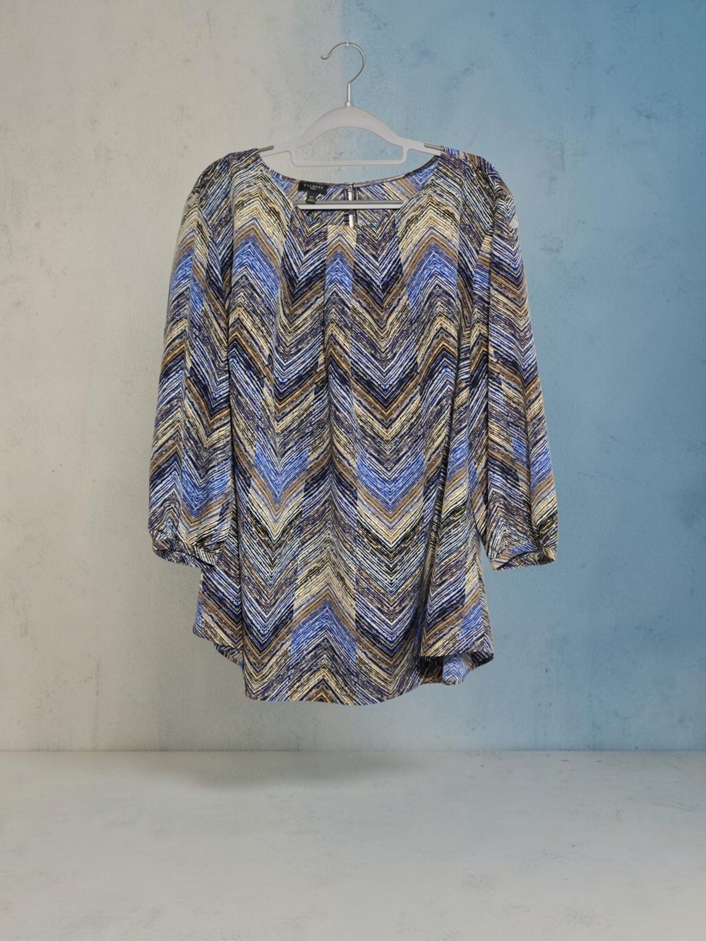 Talbots Print Blouse in Blue and Tan